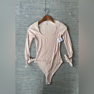 Intimately Free People Move On Ribbed Bodysuit Longsleeve NWT Mooncake XS Pink